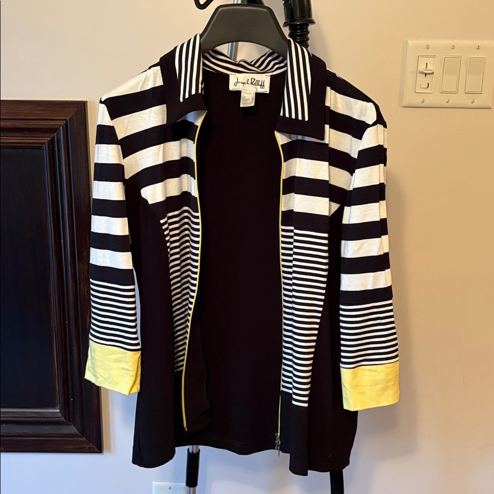 Joseph A Black and White Striped Jacket with Yellow Cuffs